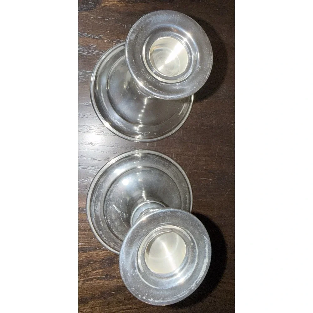 EMPIRE SILVER CO. POLISHED PEWTER CANDLESTICKS, PAIR, 4.75